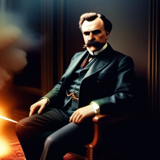  Frederich Nietzsche as a psychoanalyst. hyperrealistic, full body, detailed clothing, highly detailed, cinematic lighting, stunningly beautiful, intricate, sharp focus, f/1. 8, 85mm, (centered image composition), (professionally color graded), ((bright soft diffused light)), volumetric fog, trending on instagram, trending on tumblr, HDR 4K, 8K