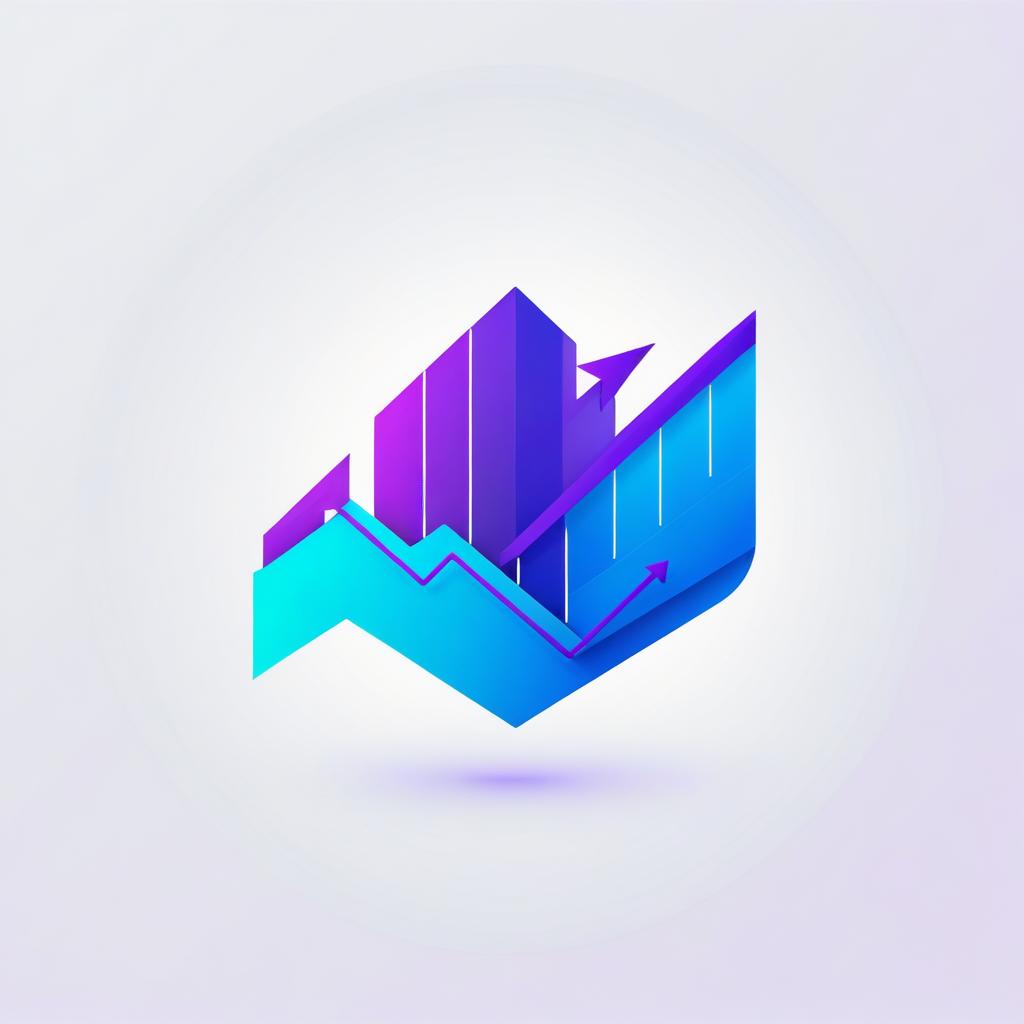 A minimalistic logo with a theme of a stock chart and arrow to the upside, colored blue and purple