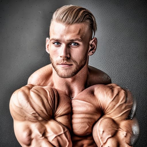 portrait+ style Russian queer IFBB blonde hunk dude face