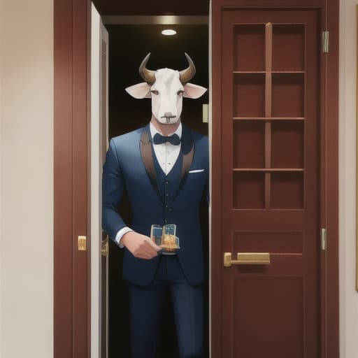 bull headed human opening a fancy casino door