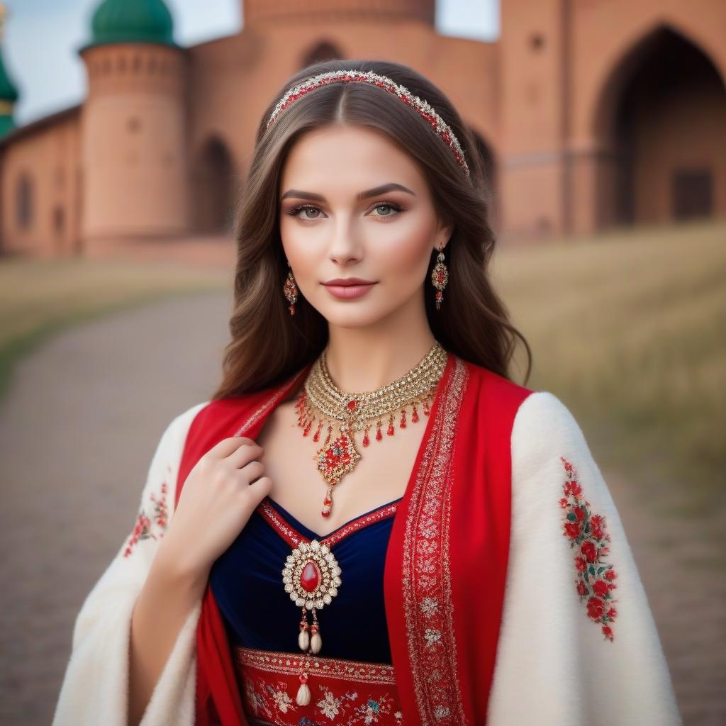  Beautiful Russian girl in a national outfit, with jewelry