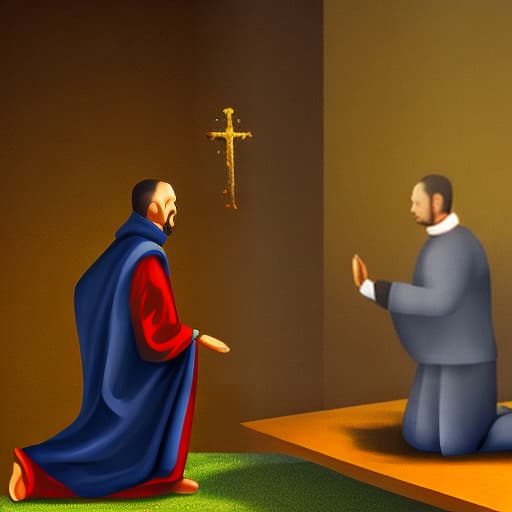  Create an image of a priest receiving a spirit from Roberto Gomes Bolanos