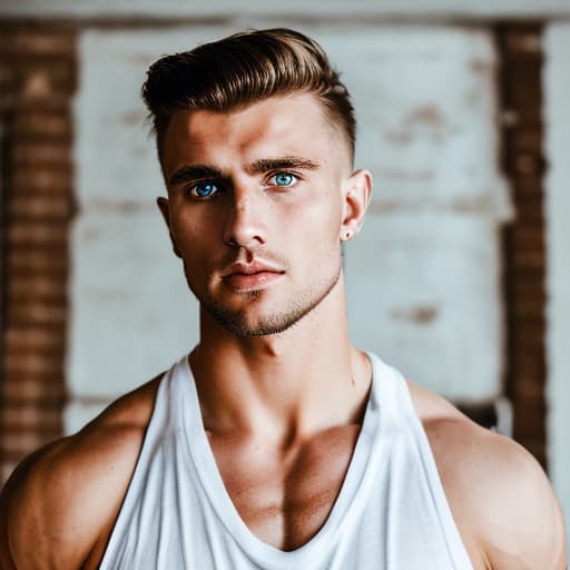 portrait+ style Russian queer fitness model blonde hunk dude face