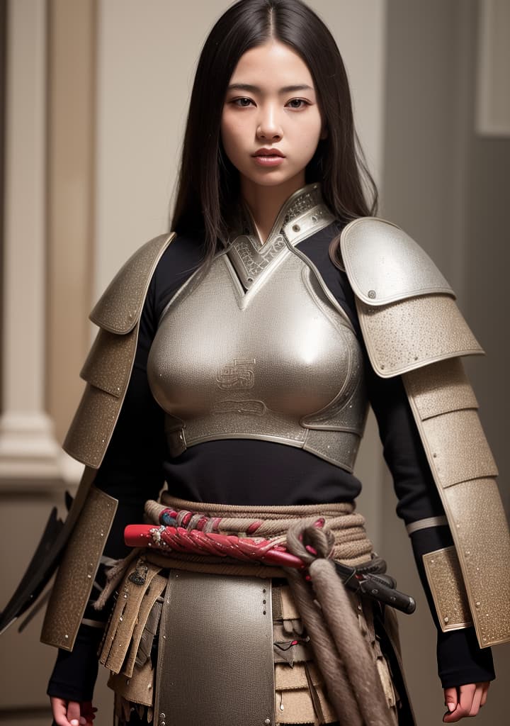  ((A GIRL WEARING SAMURAI ARMOUR)),(), beautiful, high quality,masterpiece,extremely detailed,high res,4k,ultra high res,detailed shadow,ultra realistic,dramatic lighting,bright light