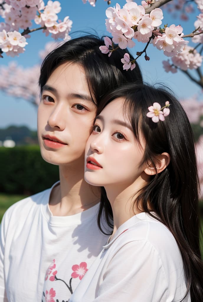  one boy and one girl,lover,(lovingly looking each other),happy,under stars,full moon,flying cherry blossom petals,head close-up,from side, ADVERTISING PHOTO,high quality, good proportion, masterpiece , The image is captured with an 8k camera and edited using the latest digital tools to produce a flawless final result.