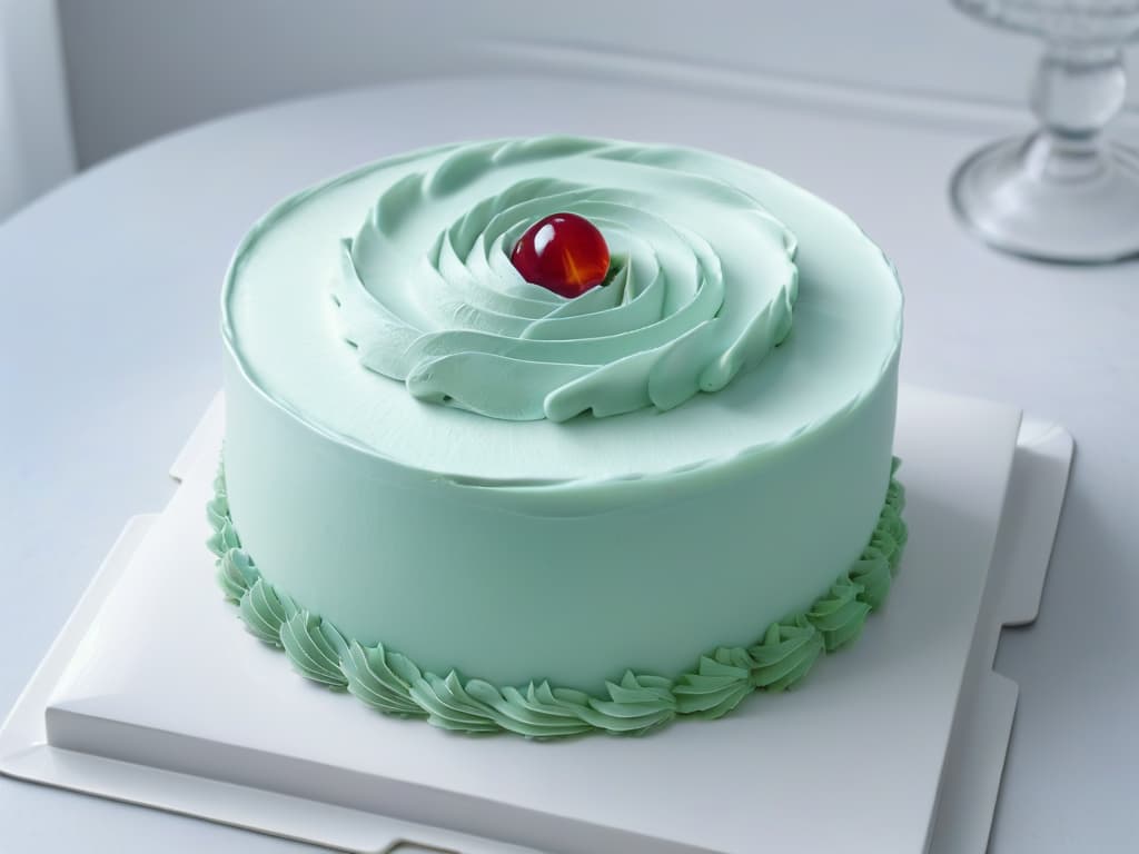  A closeup, ultradetailed image of a perfectly frosted cake with intricate piping designs, showcasing the skill and artistry involved in advanced pastry techniques. The cake is elegantly displayed on a sleek, minimalist white platter, emphasizing the precision and expertise required in highlevel pastry making. hyperrealistic, full body, detailed clothing, highly detailed, cinematic lighting, stunningly beautiful, intricate, sharp focus, f/1. 8, 85mm, (centered image composition), (professionally color graded), ((bright soft diffused light)), volumetric fog, trending on instagram, trending on tumblr, HDR 4K, 8K