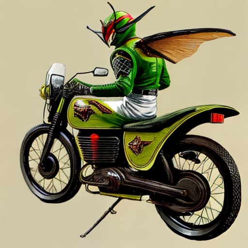  Showa Era Painting Style locust Kamen Rider Riding a locust motorcycle，