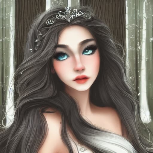  1girl, solo girl, princess, beautiful stunning face, beautiful detailed eyes, insanely long hair, regal flowing dress, serene forest in the moonlight, romantic, walking with a white wolf, dramatic lig