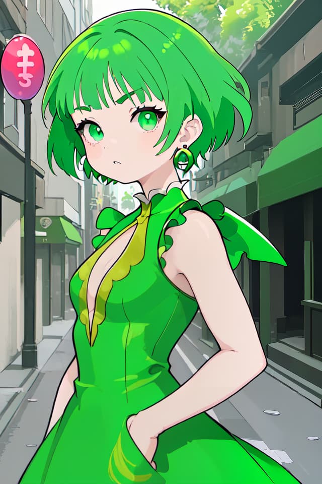  Street Fighter Street fighter 6 Straight Bubble Bubble Bubble Women Colored skin Dress Dress Women Only Women One Eyel Standing Tel earrings Upper body green hair