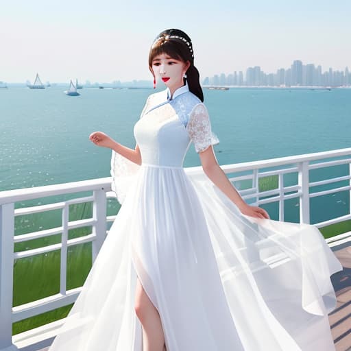  Beautiful Chinese , big s, big , white sheer dress, no , seaside, fine,