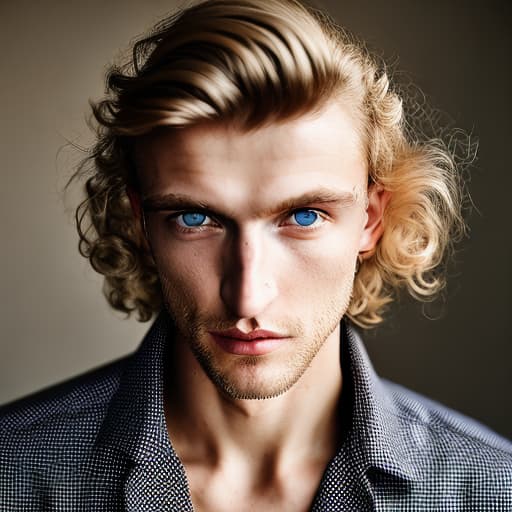 portrait+ style Russian queer supermodel blonde hunk dude face