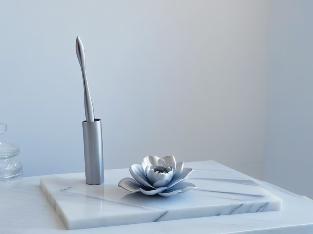  An 8k ultradetailed image of a set of sleek, metallic sculpting tools arranged neatly on a clean, white marble countertop, with soft natural light casting gentle shadows. The tools include a precise sculpting knife, a delicate sugar flower mold, a smooth rolling pin, and a fine detailing brush, each reflecting a professional and minimalist aesthetic perfect for creating stunning sugar sculptures. hyperrealistic, full body, detailed clothing, highly detailed, cinematic lighting, stunningly beautiful, intricate, sharp focus, f/1. 8, 85mm, (centered image composition), (professionally color graded), ((bright soft diffused light)), volumetric fog, trending on instagram, trending on tumblr, HDR 4K, 8K