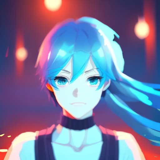 portrait+ style masterpiece. blurry background. loocing at viewers. 1girl. blue hair. Makoto Shinkai style. bangs. vibrant colors. 32K. high details. in the style skin art. blue eyes. full body. futures. beautiful.