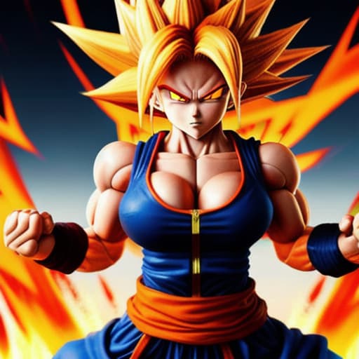  Female super sayan, red goku kostüm. Perfekt body. Sayan hair, fire eyes, fire hands, dead planet burn. 4k