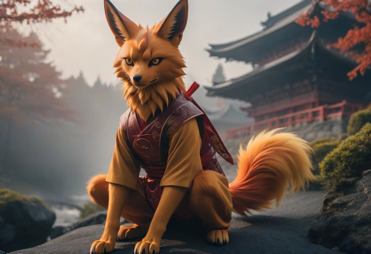  Kurama hyperrealistic, full body, detailed clothing, highly detailed, cinematic lighting, stunningly beautiful, intricate, sharp focus, f/1. 8, 85mm, (centered image composition), (professionally color graded), ((bright soft diffused light)), volumetric fog, trending on instagram, trending on tumblr, HDR 4K, 8K