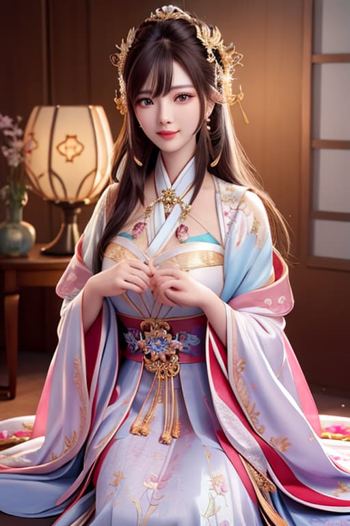  best quality, masterpiece, highres, 1girl,blush,(seductive smile:0.8),star shaped pupils,china hanfu,hair ornament,necklace, jewelry,Beautiful face,upon body, tyndall effect,photorealistic, dark studio, rim lighting, two tone lighting,(high detailed skin:1.2), 8k uhd, dslr, soft lighting, high quality, volumetric lighting, candid, Photograph, high resolution, 4k, 8k, Bokeh hyperrealistic, full body, detailed clothing, highly detailed, cinematic lighting, stunningly beautiful, intricate, sharp focus, f/1. 8, 85mm, (centered image composition), (professionally color graded), ((bright soft diffused light)), volumetric fog, trending on instagram, trending on tumblr, HDR 4K, 8K