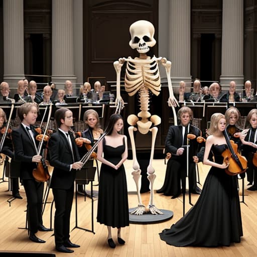 giant skeletons Play classical music in an orchestra