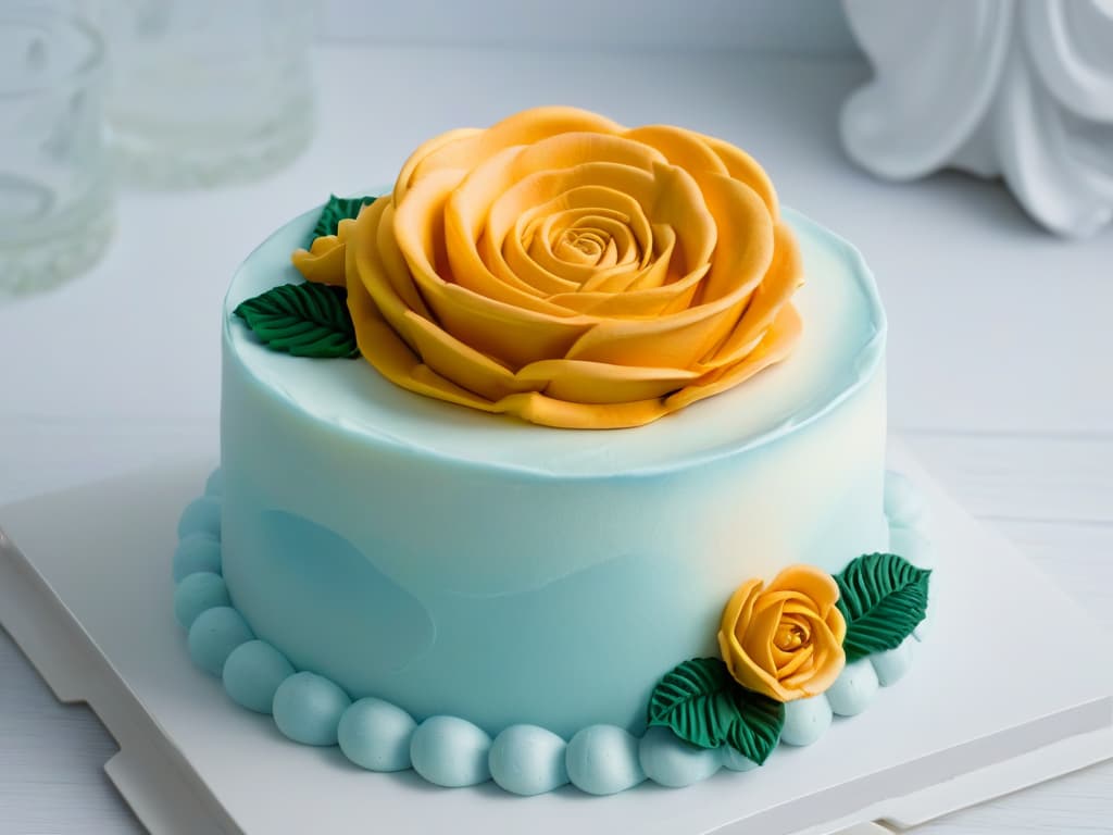  A closeup, ultradetailed image of a beautifully intricate roseshaped cake molded perfectly using a highend silicone mold. The cake is elegantly decorated with delicate frosting details, showcasing the versatility and precision achievable with premium silicone baking molds. hyperrealistic, full body, detailed clothing, highly detailed, cinematic lighting, stunningly beautiful, intricate, sharp focus, f/1. 8, 85mm, (centered image composition), (professionally color graded), ((bright soft diffused light)), volumetric fog, trending on instagram, trending on tumblr, HDR 4K, 8K