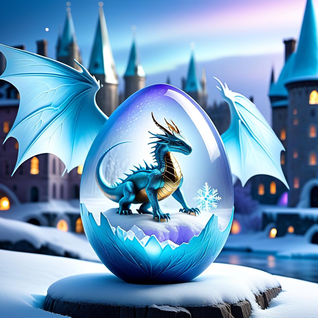  metropolis themed Among the polar ice in a cracked egg sits a small dragon with a fiery golden body, turquoise blue eyes and lilac purple wings and looks at a graceful white and cream snowflake. (Cracked Egg):pastel colours from pale blue to pearlescent with blue streaks of ice. (Background):polar night, northern lights, falling snowflakes. . urban, cityscape, skyscrapers, modern, futuristic, highly detailed hyperrealistic, full body, detailed clothing, highly detailed, cinematic lighting, stunningly beautiful, intricate, sharp focus, f/1. 8, 85mm, (centered image composition), (professionally color graded), ((bright soft diffused light)), volumetric fog, trending on instagram, trending on tumblr, HDR 4K, 8K