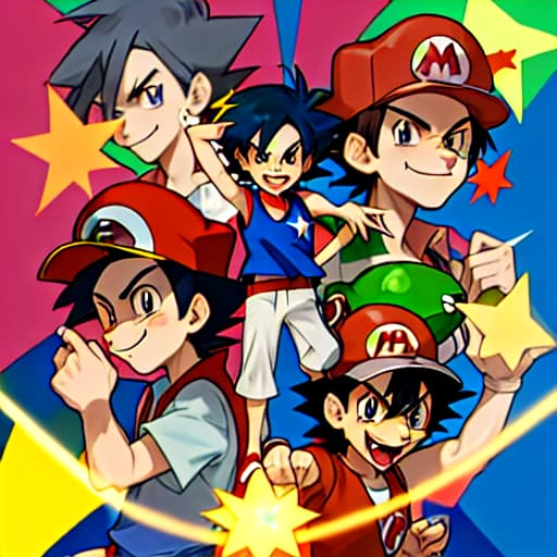  ash Ketchum with the chaos emeralds and the Mario super star