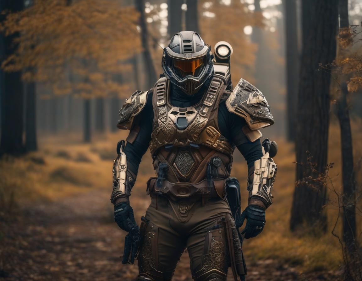  A person in a light, hermetic, post apocalyptic armor suit hyperrealistic, full body, detailed clothing, highly detailed, cinematic lighting, stunningly beautiful, intricate, sharp focus, f/1. 8, 85mm, (centered image composition), (professionally color graded), ((bright soft diffused light)), volumetric fog, trending on instagram, trending on tumblr, HDR 4K, 8K