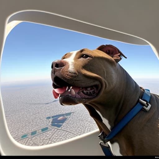  Un perro pitbull saltando en paracaídas desde la parte trasera de un avion