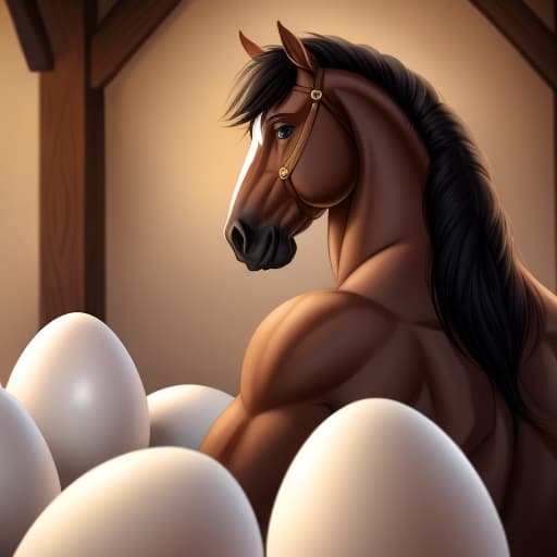  lagre chubby horse, egg, oviposition, back view, mare genetal, open eyes, digital art, masterpiece, 4k, fine details,