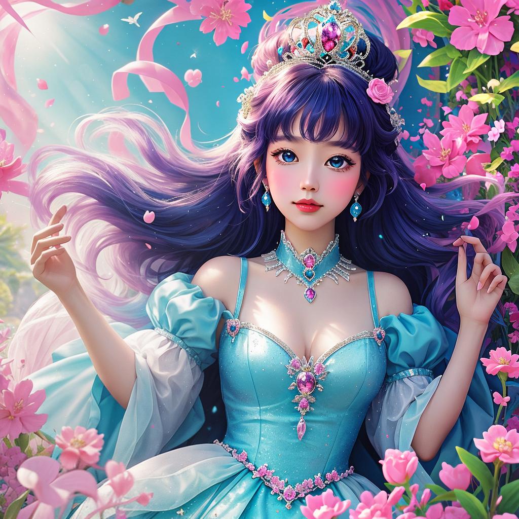  in a Candyland style, Craft an enchanting portrait of a graceful princess, radiating timeless elegance in a magical Disney realm.