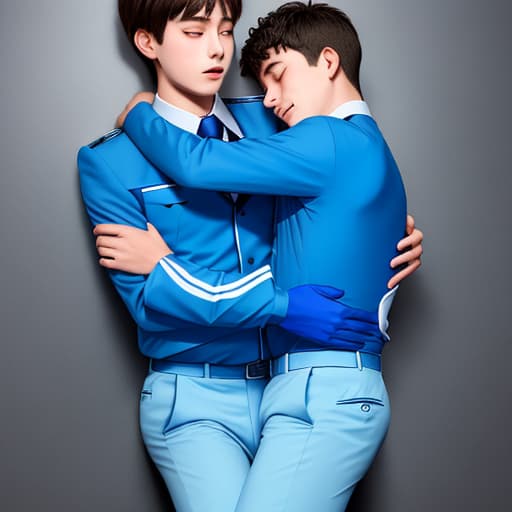  Two junior high boys were hugging each other, wearing blue uniforms. They were very close, like a couple. They were about to . The two of them were thin and thin.