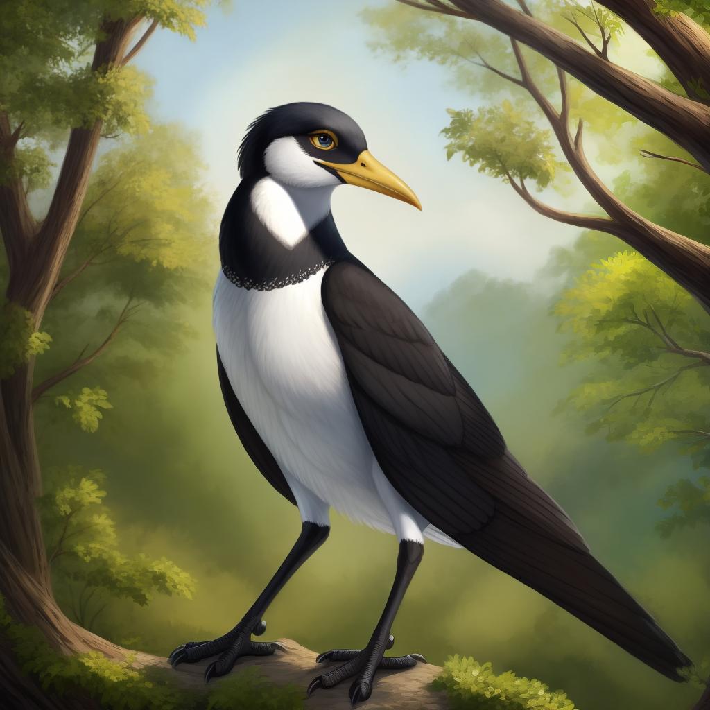  yellow billed magpie, open eyes, digital art, masterpiece, 4k, fine details,