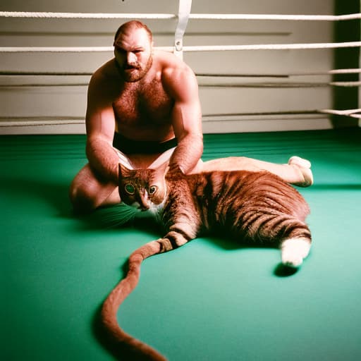 analog style tyson fury with cat features in a boxing ring