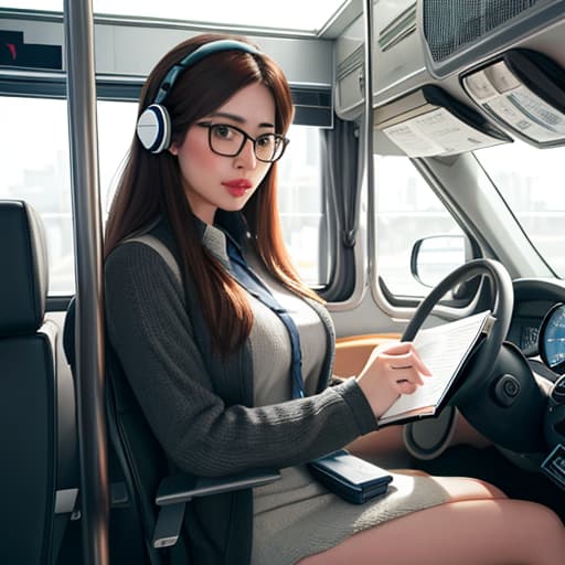  Realistic image of a cat wearing headphones and reading glasses while riding a bus. hyperrealistic, full body, detailed clothing, highly detailed, cinematic lighting, stunningly beautiful, intricate, sharp focus, f/1. 8, 85mm, (centered image composition), (professionally color graded), ((bright soft diffused light)), volumetric fog, trending on instagram, trending on tumblr, HDR 4K, 8K