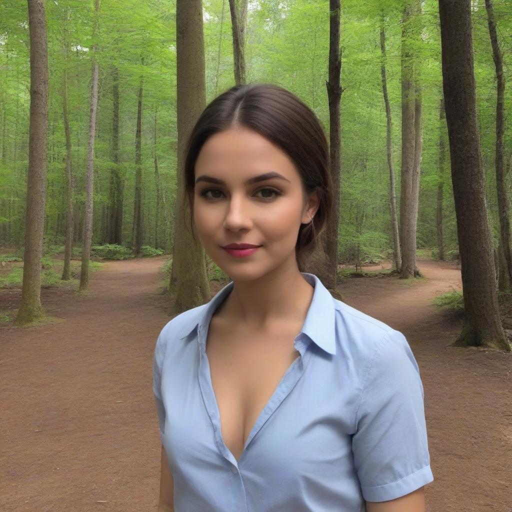  Girl stands in the forest