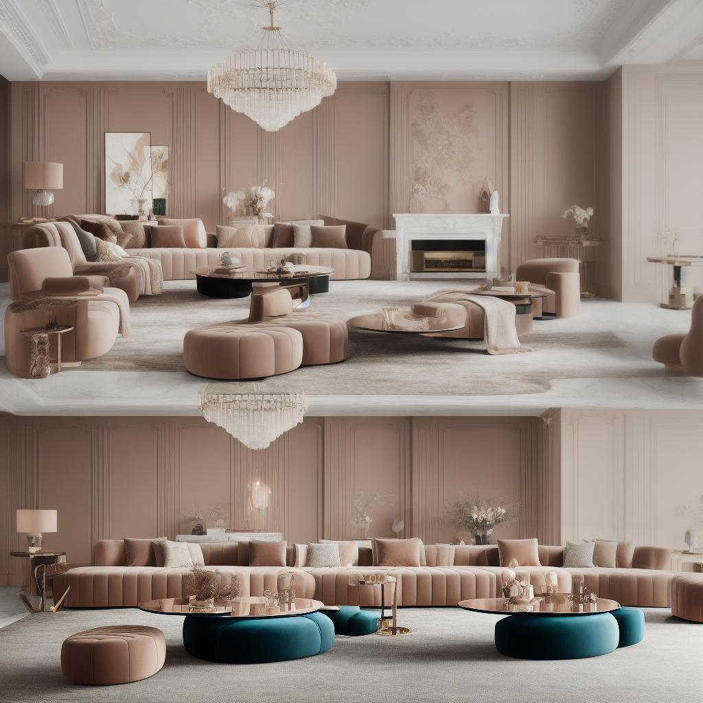  Create a render of a modern, luxurious living room with a color palette of peach puff as the primary color, rosy brown as the first accent, and teal as the second accent. The flooring should be a rich teal color, complementing the overall color scheme. The living room should feature high end, modern furniture pieces, such as a plush peach puff velvet sofa, rosy brown accent chairs, and a sleek teal coffee table. Incorporate luxury artifacts like a stunning teal vase or sculpture, and luxurious textiles like a peach puff throw blanket or rosy brown silk curtains.The design should exude opulence and sophistication, with attention to detail in the finishes, textures, and lighting. Consider adding elements like a statement light fixture, a mar hyperrealistic, full body, detailed clothing, highly detailed, cinematic lighting, stunningly beautiful, intricate, sharp focus, f/1. 8, 85mm, (centered image composition), (professionally color graded), ((bright soft diffused light)), volumetric fog, trending on instagram, trending on tumblr, HDR 4K, 8K