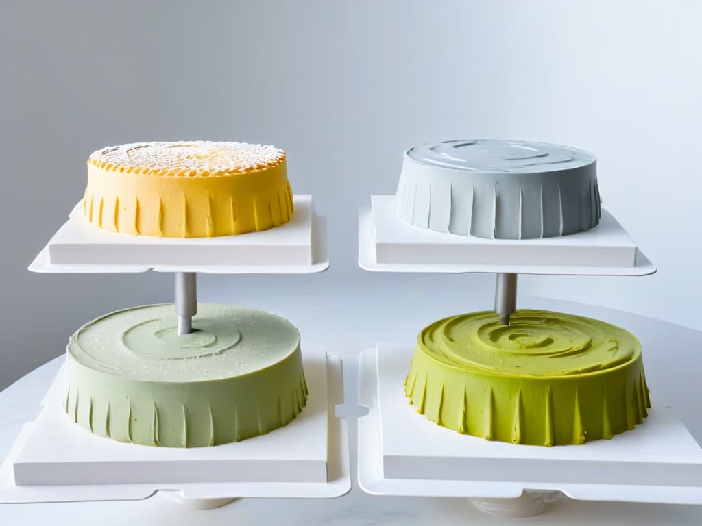  An intricate and detailed illustration showcasing a sidebyside comparison of various highend bakery molds made from materials like silicone, metal, and ceramic. Each mold is labeled with its advantages and disadvantages in a sleek and modern font, with a color palette of muted pastels to enhance the minimalistic style. The design is clean, sophisticated, and visually informative, perfect for a professional and inspiring article on the best materials for highend pastry molds. hyperrealistic, full body, detailed clothing, highly detailed, cinematic lighting, stunningly beautiful, intricate, sharp focus, f/1. 8, 85mm, (centered image composition), (professionally color graded), ((bright soft diffused light)), volumetric fog, trending on instagram, trending on tumblr, HDR 4K, 8K