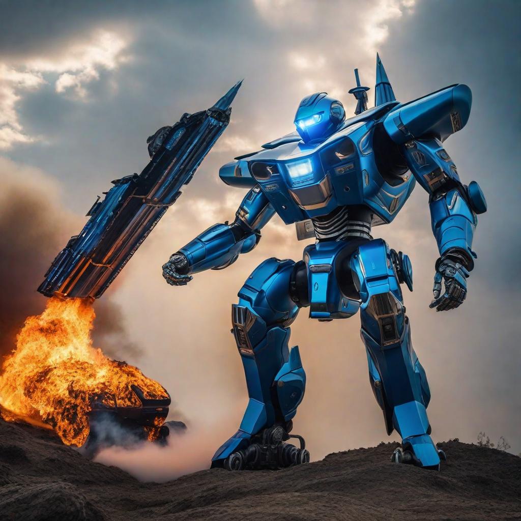  blue sentinelaibot smart brilliant is flying in sky delivering money cooking with fire hyperrealistic, full body, detailed clothing, highly detailed, cinematic lighting, stunningly beautiful, intricate, sharp focus, f/1. 8, 85mm, (centered image composition), (professionally color graded), ((bright soft diffused light)), volumetric fog, trending on instagram, trending on tumblr, HDR 4K, 8K