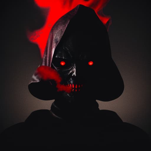  Evil Red apparition with black hole face covered in black smoke