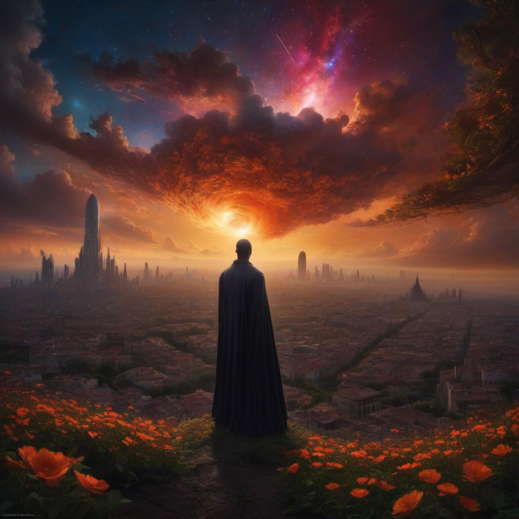  (stylized by Tomasz Alen Kopera:1.3) , dark art, dense flower field and Perseid meteor in background, landscape of a (Barcelona:1.2) , very Bizarre and 1600'S, Hurricane, Glitchcore, Amaro, layered textures, ornate, intricate artistic color, complimentary colors, very inspirational, atmosphere, fine artistic composition, sunny, theatrical hyperrealistic, full body, detailed clothing, highly detailed, cinematic lighting, stunningly beautiful, intricate, sharp focus, f/1. 8, 85mm, (centered image composition), (professionally color graded), ((bright soft diffused light)), volumetric fog, trending on instagram, trending on tumblr, HDR 4K, 8K