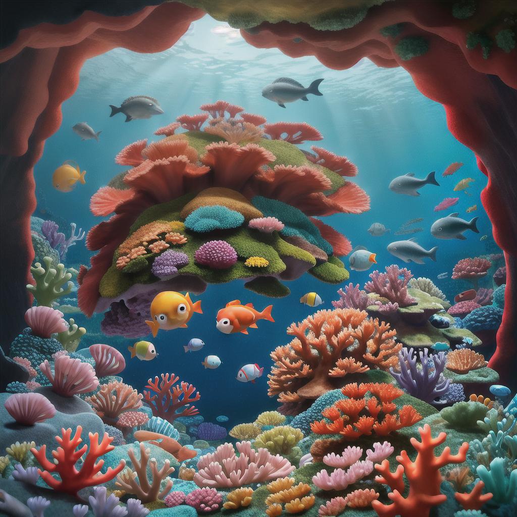  masterpiece, best quality, beautiful deep sea full of corals, diverse marine life and fascinating underwater landscapes with corals, appendages, small fish, anemones, dolphins, various algae, caves, colorful, 8k resolution and intricate detail