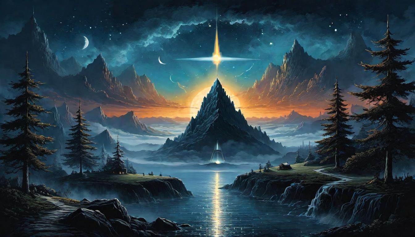  （surrealism)A celestial landscape with an alarm like beacon, radiant light signifies an urgent warning, dark shadows in the background, cosmic vigilance, alert, protective mystic, intricate details, best quality)