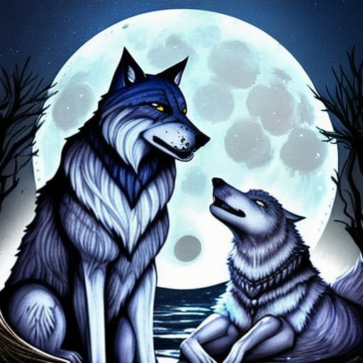  noche de luna llena con lobos, espíritus y una linda mujer