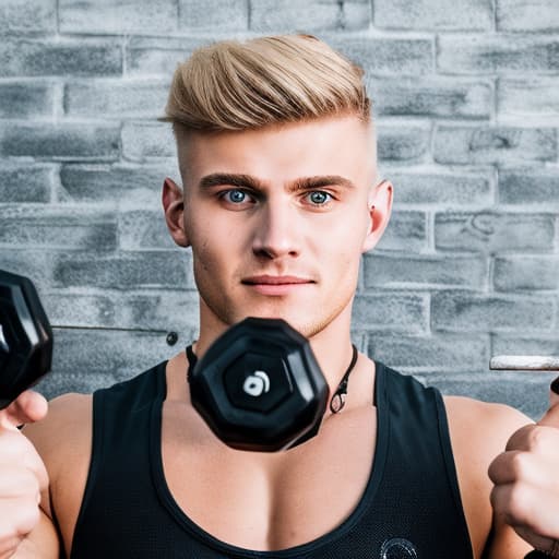 portrait+ style russian queer fitness instructor blonde very cute dude face