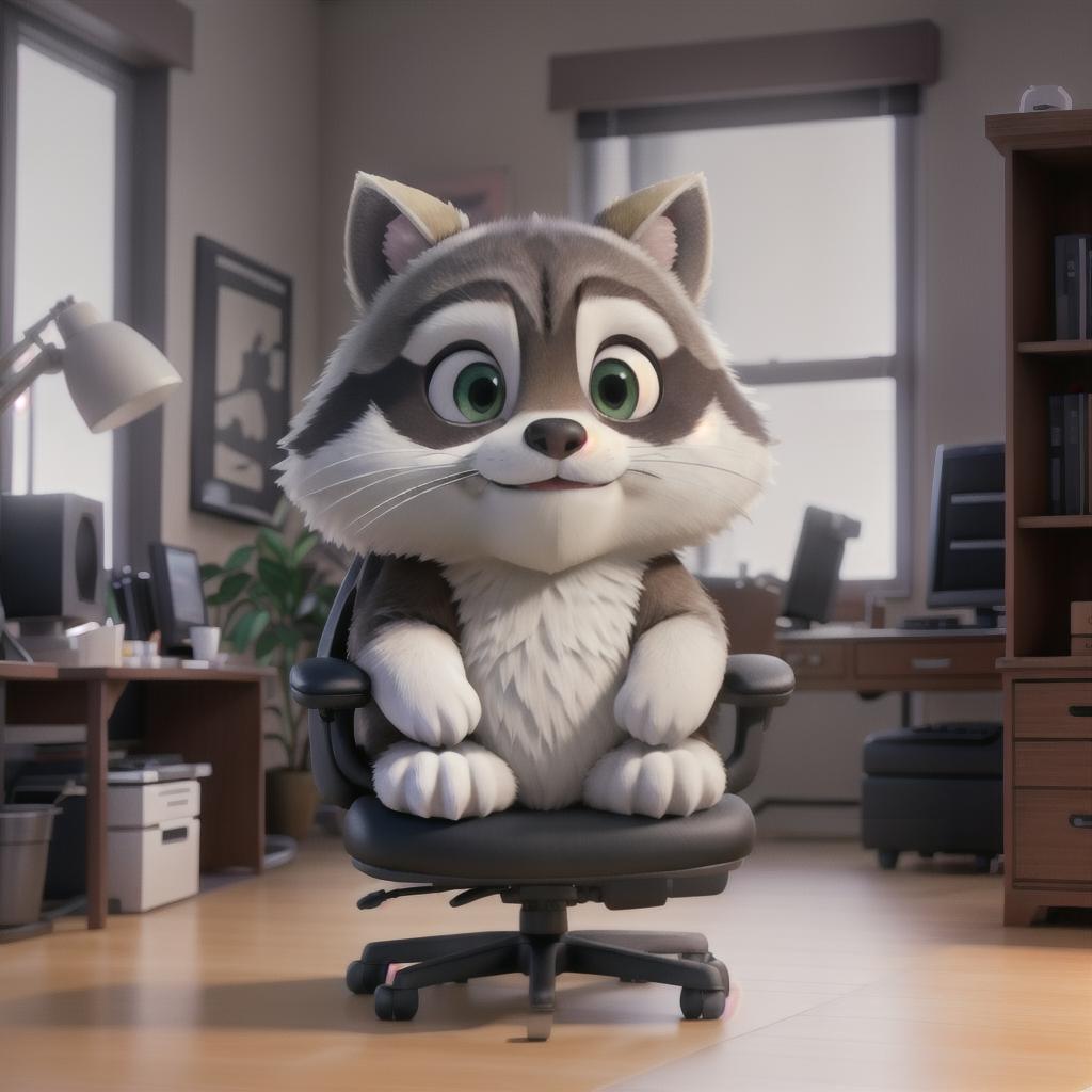  raccoon sitting in gaming chair front a computer on desktop, ((semi anthropomorphic)),(full body), tail, belly, sitting, fat, (chubby), (((white background))), solo, desktop, gaming chair, side view,  [[[clothes]]] hyperrealistic, full body, detailed clothing, highly detailed, cinematic lighting, stunningly beautiful, intricate, sharp focus, f/1. 8, 85mm, (centered image composition), (professionally color graded), ((bright soft diffused light)), volumetric fog, trending on instagram, trending on tumblr, HDR 4K, 8K