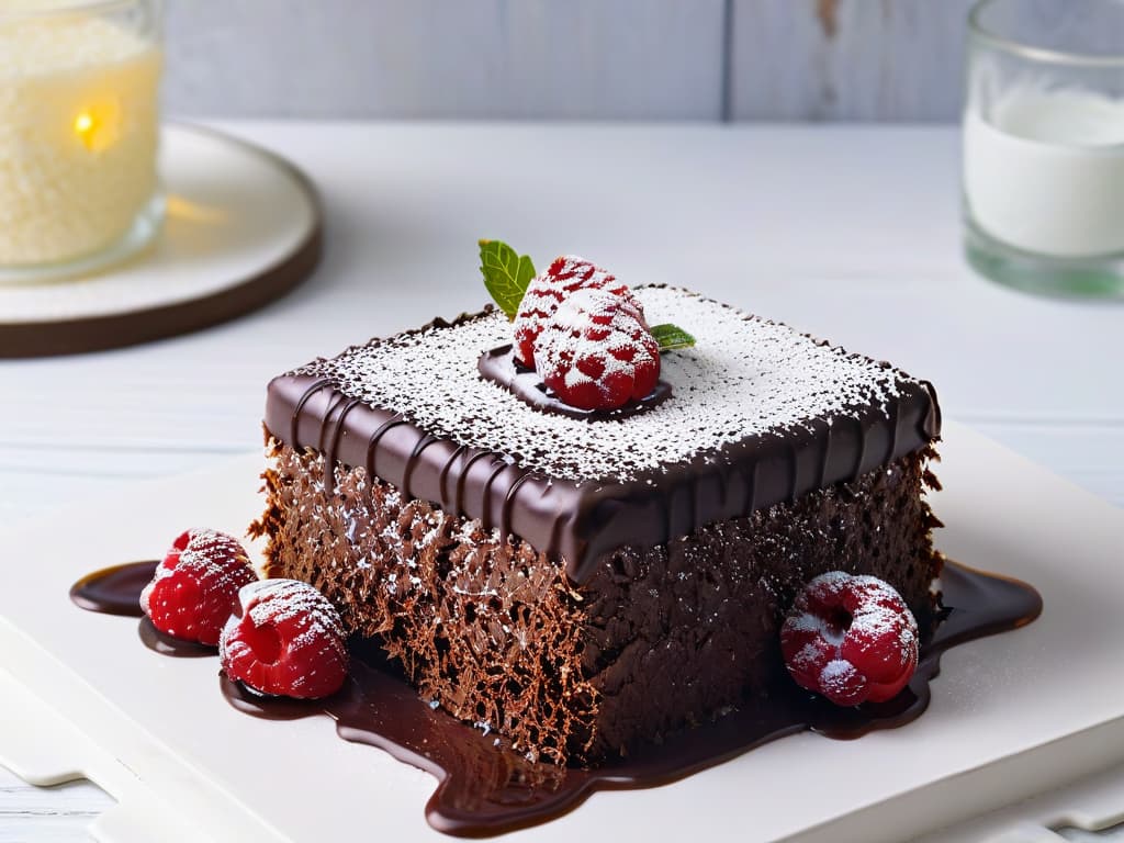  A closeup, highresolution image of a beautifully crafted Australianinspired dessert, showcasing intricate layers of a moist lamington cake coated in coconut flakes, drizzled with rich chocolate ganache, and topped with fresh raspberries and mint leaves. The dessert is elegantly presented on a modern, minimalist plate, with soft natural lighting highlighting the textures and colors of the dish, evoking a sense of sophistication and culinary excellence. hyperrealistic, full body, detailed clothing, highly detailed, cinematic lighting, stunningly beautiful, intricate, sharp focus, f/1. 8, 85mm, (centered image composition), (professionally color graded), ((bright soft diffused light)), volumetric fog, trending on instagram, trending on tumblr, HDR 4K, 8K