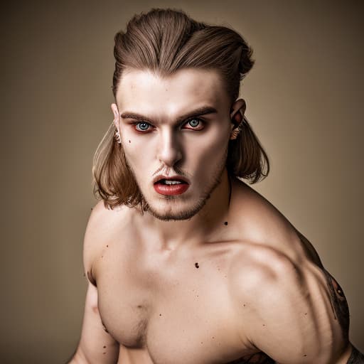 portrait+ style Russian queer vampire blonde hunk dude face