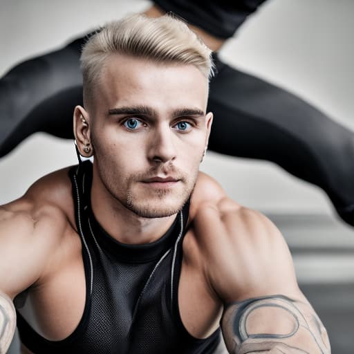 portrait+ style russian queer fitness instructor blonde very cute dude face