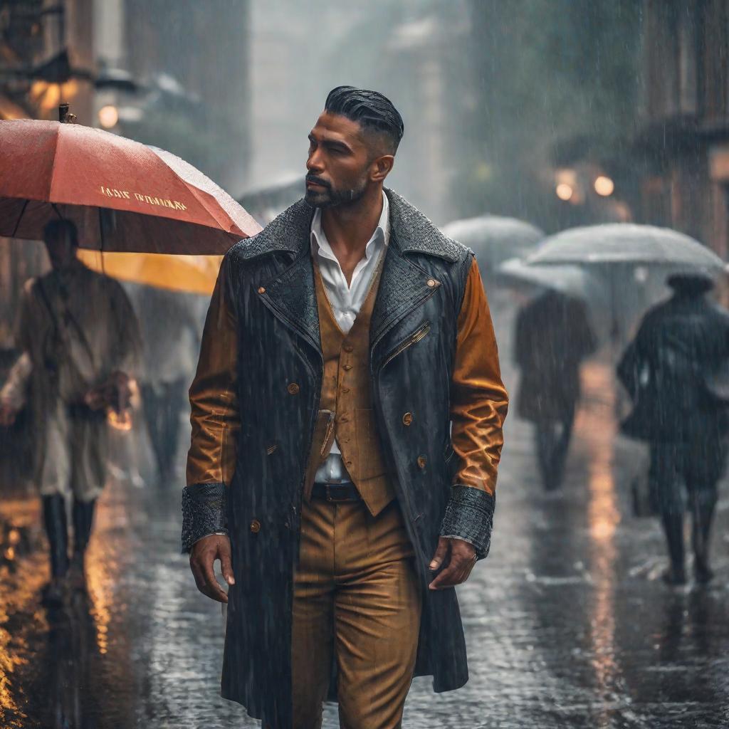  its raining and im happy hyperrealistic, full body, detailed clothing, highly detailed, cinematic lighting, stunningly beautiful, intricate, sharp focus, f/1. 8, 85mm, (centered image composition), (professionally color graded), ((bright soft diffused light)), volumetric fog, trending on instagram, trending on tumblr, HDR 4K, 8K