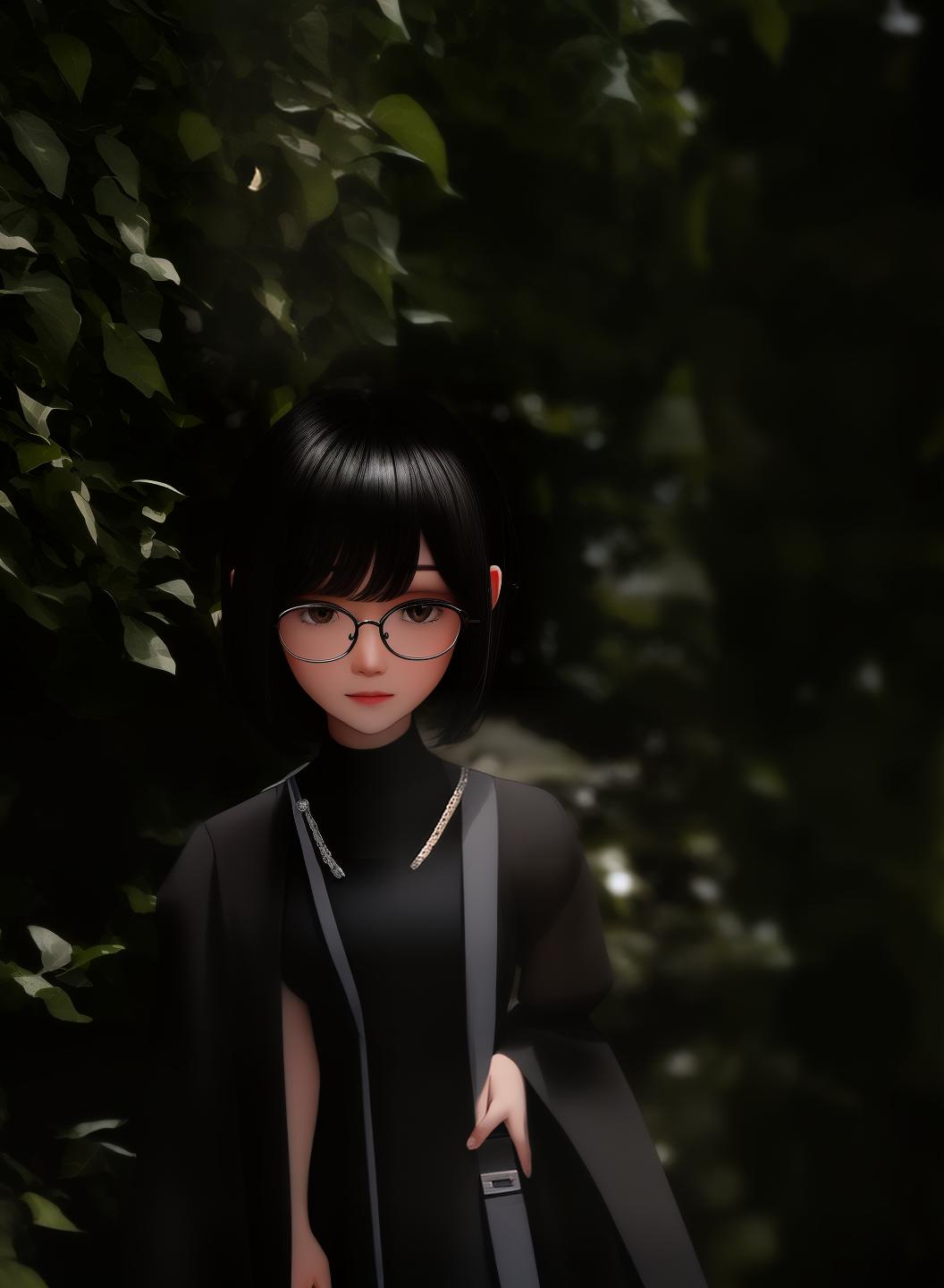  masterpiece, best quality, black short hair, hairstyle slightly parted glasses, oval face, wearing a dress black sleeves white, black pants,172cm