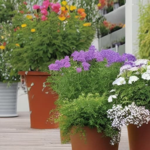  beautiful flower pots in a beautiful flower garden with flowers in flower pots with EMABIS label and tags