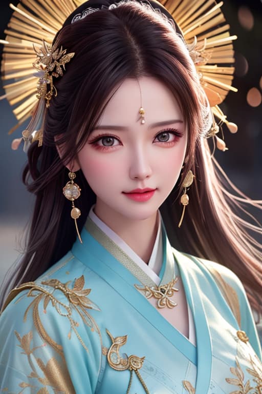  best quality, masterpiece, highres, 1girl,blush,(seductive smile:0.8),star shaped pupils,china hanfu,hair ornament,necklace, jewelry,Beautiful face,upon body, tyndall effect,photorealistic, dark studio, rim lighting, two tone lighting,(high detailed skin:1.2), 8k uhd, dslr, soft lighting, high quality, volumetric lighting, candid, Photograph, high resolution, 4k, 8k, Bokeh hyperrealistic, full body, detailed clothing, highly detailed, cinematic lighting, stunningly beautiful, intricate, sharp focus, f/1. 8, 85mm, (centered image composition), (professionally color graded), ((bright soft diffused light)), volumetric fog, trending on instagram, trending on tumblr, HDR 4K, 8K